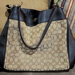 Coach Signature Canvas and Leather Tote Bag - Brown